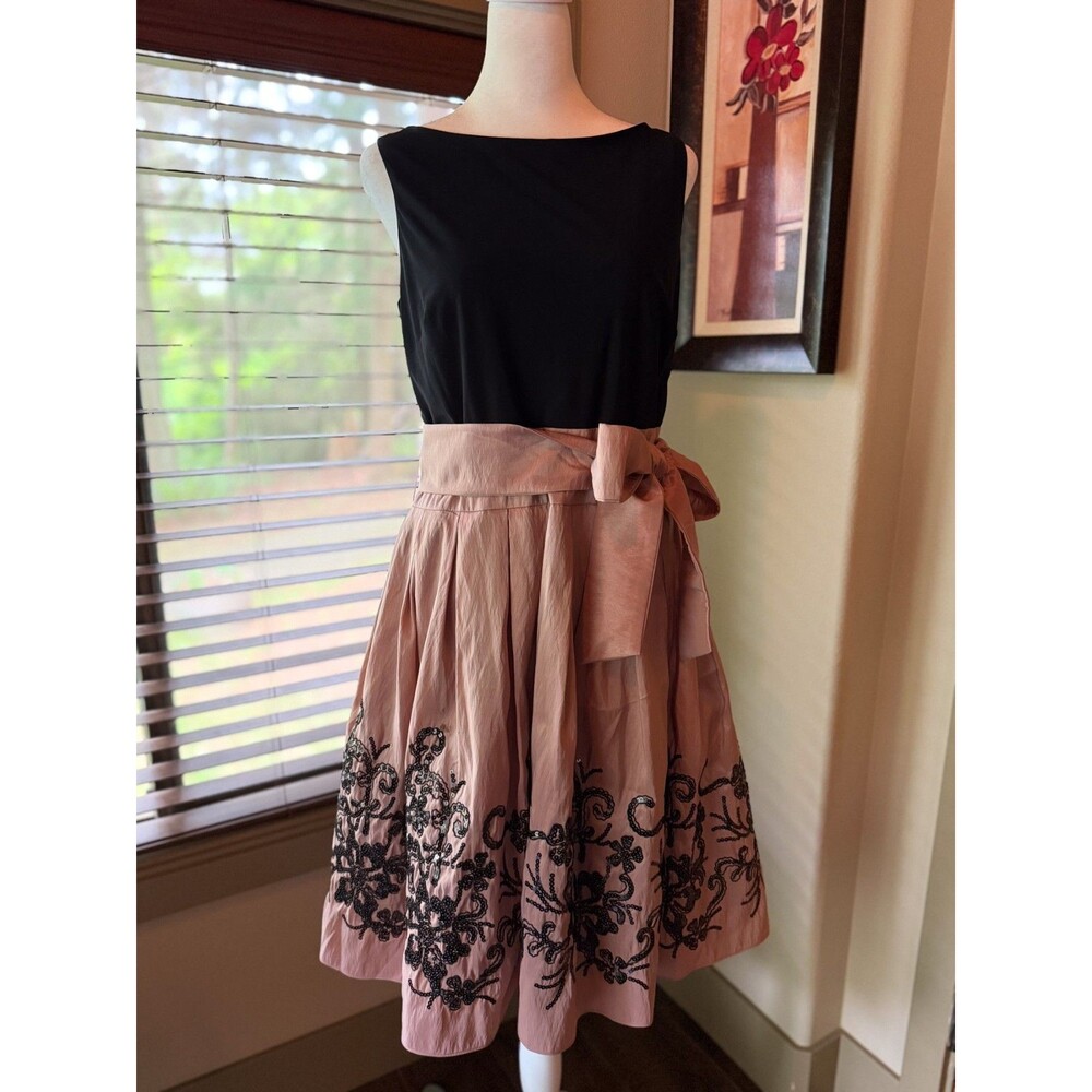 SLNY Fashions 12 Pink Black Sleeveless Wrap Dress Sequin Floral Party Dance